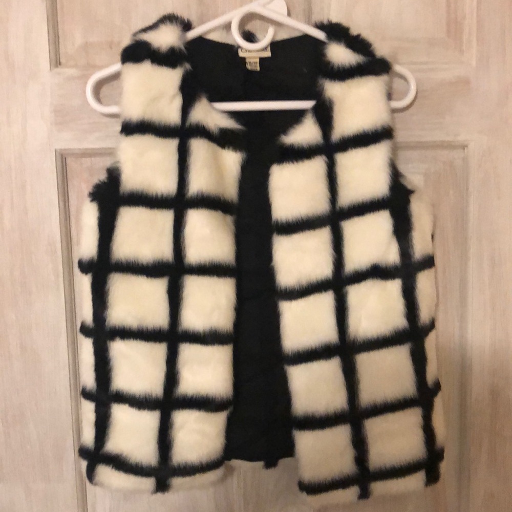 Girls White and Black Fur Vest